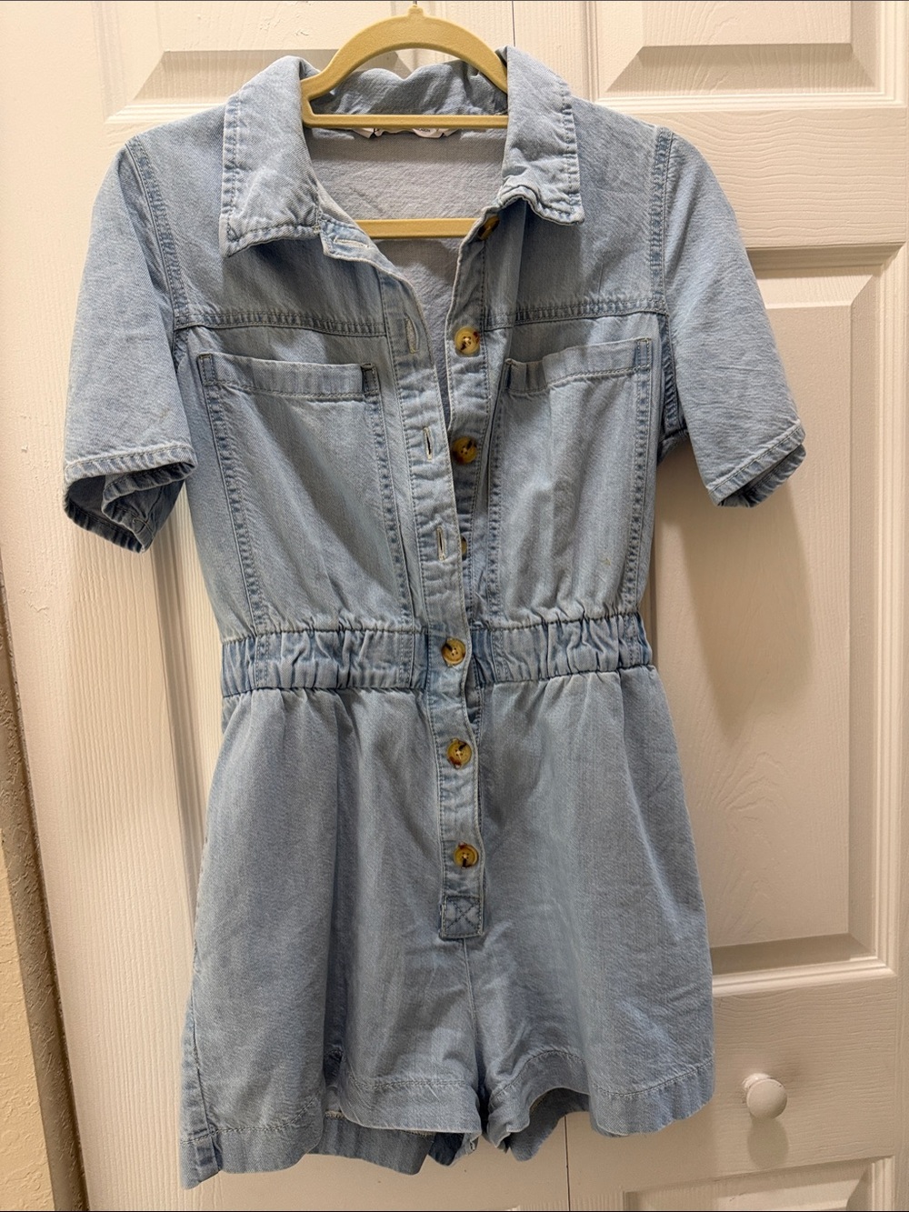 Zara Light Blue Denim Short Sleeve Romper